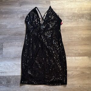 Bozollo Elegant Black Sequin Criscross Dress